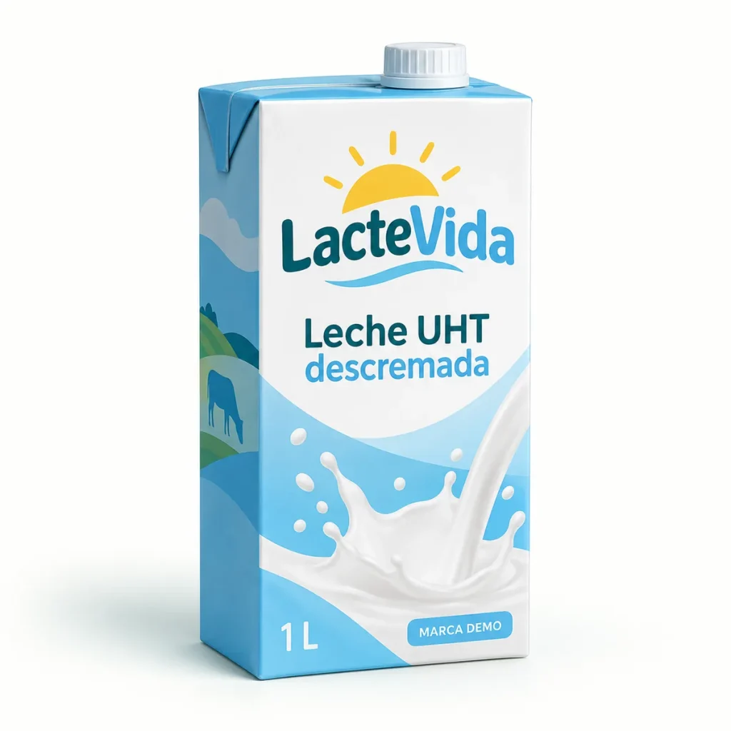 Leche UHT descremada larga duración — marca demostrativa